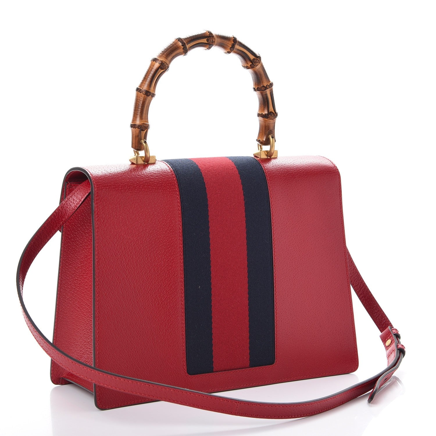 Gucci Calfskin Bamboo Web Medium Falena Moth Top Handle Bag Hibiscus Red 3 of 8