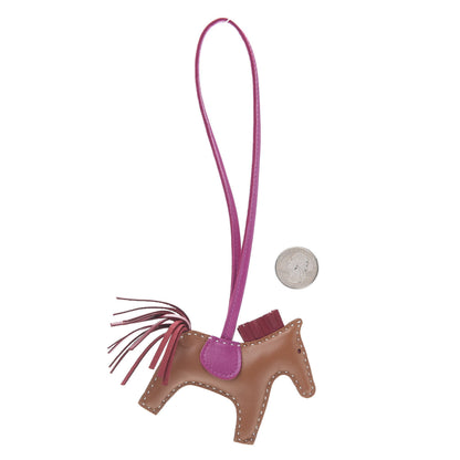 Hermes Milo Lambskin Grigri Rodeo Horse Bag Charm PM Sesame Grenat Rose Poupre 2 of 4