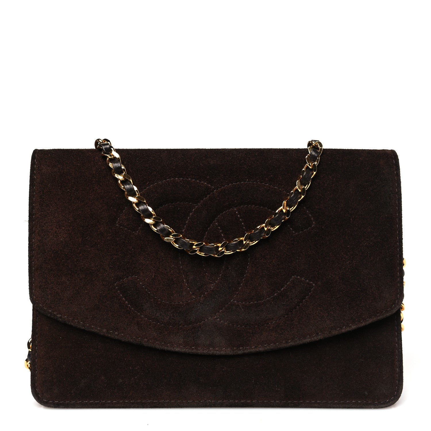 Chanel Suede Timeless CC Wallet on Chain WOC Brown 1 of 12