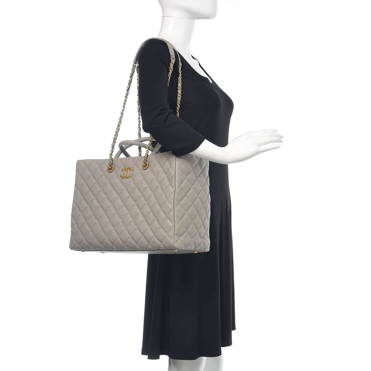 Chanel Caviar Quilted Large Coco Handle Shopping Tote Grey 3 of 11