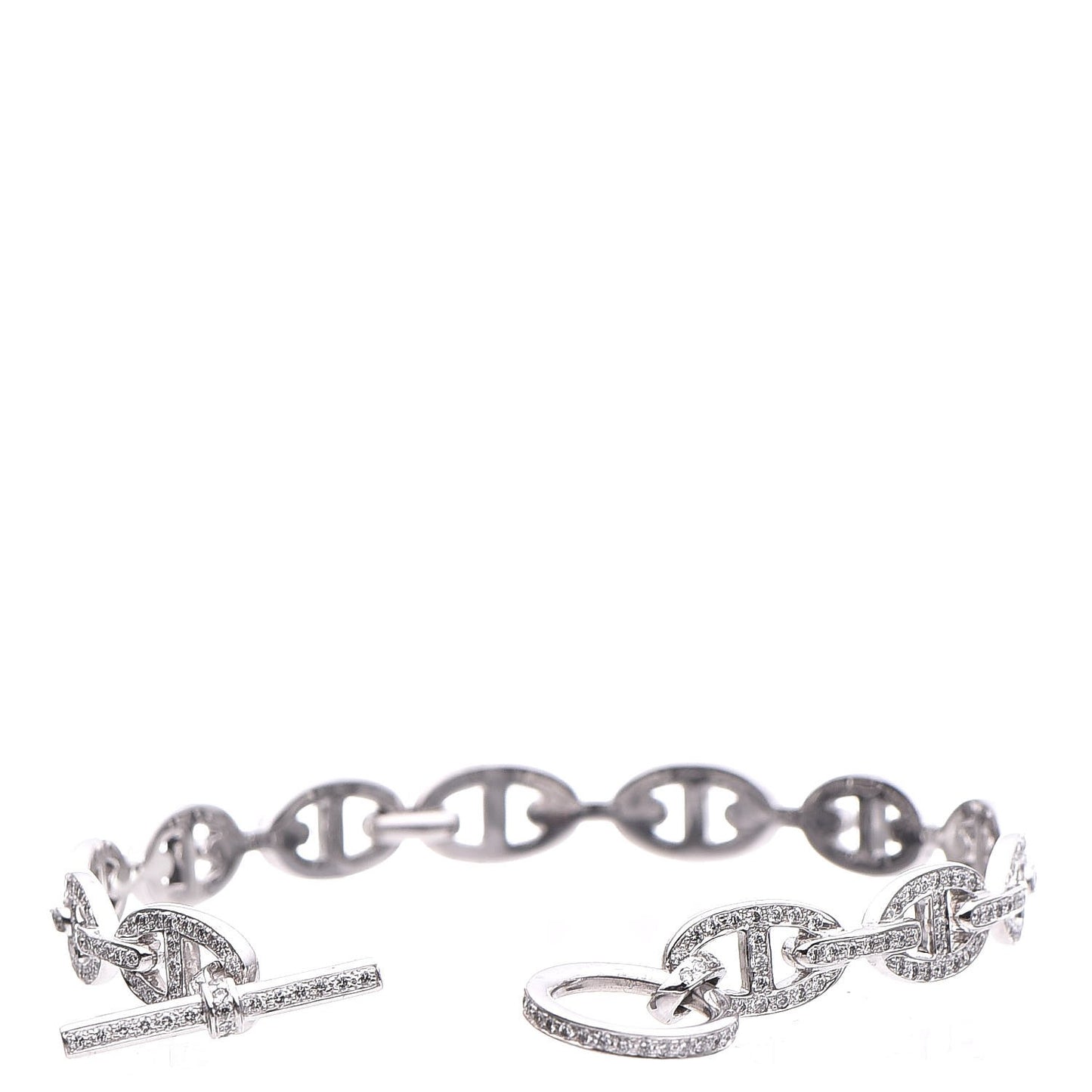 18K White Gold Diamond PM Chaine d'Ancre Enchainee Bracelet SH