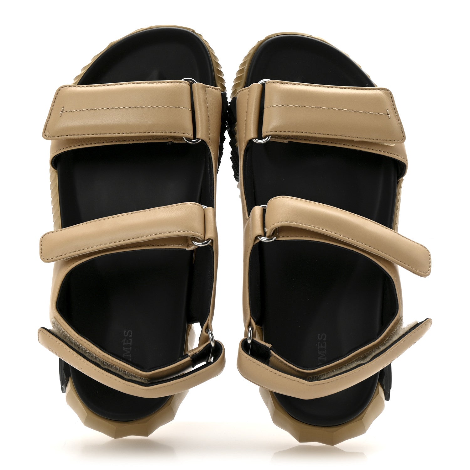 Hermes Lambskin Junior Womens Sandals 39 Beige Black 2 of 9