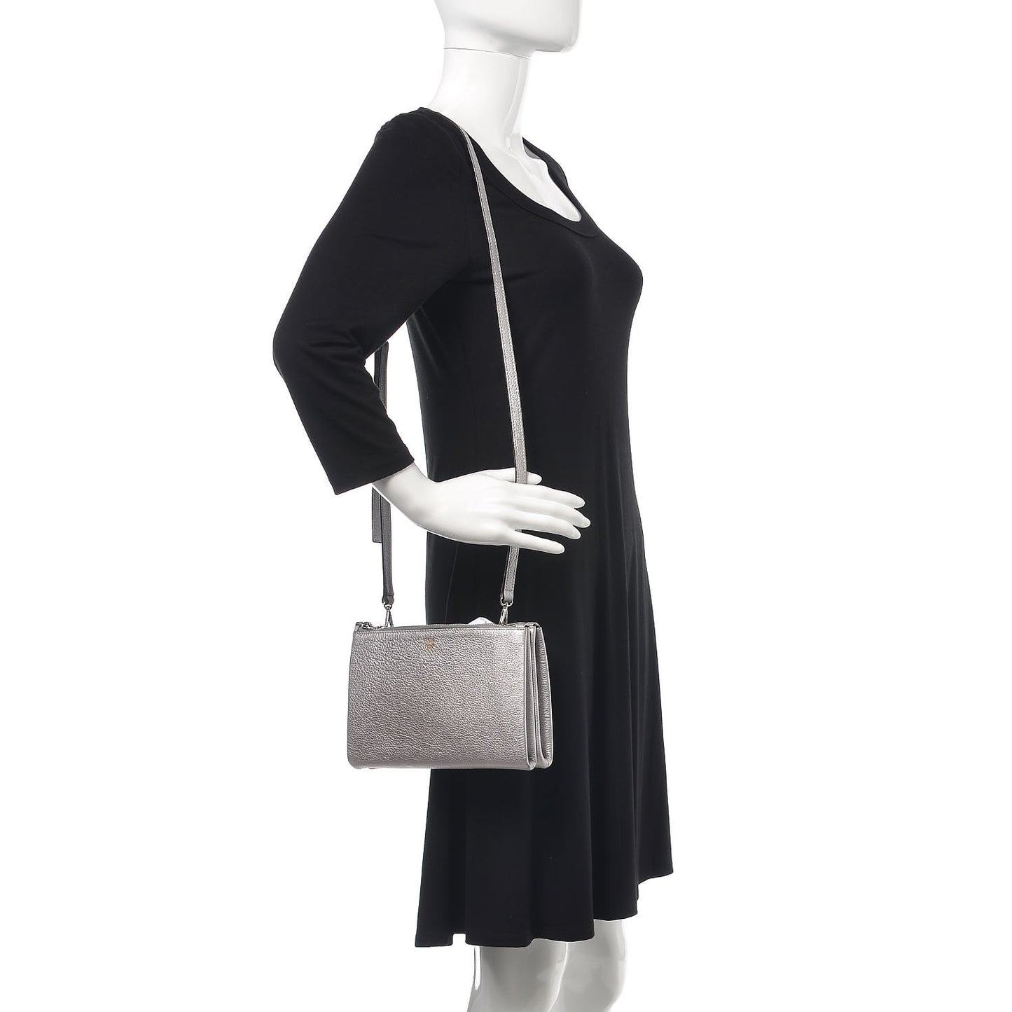 Grained Calfskin Milla Double Crossbody Bag Spike Silver