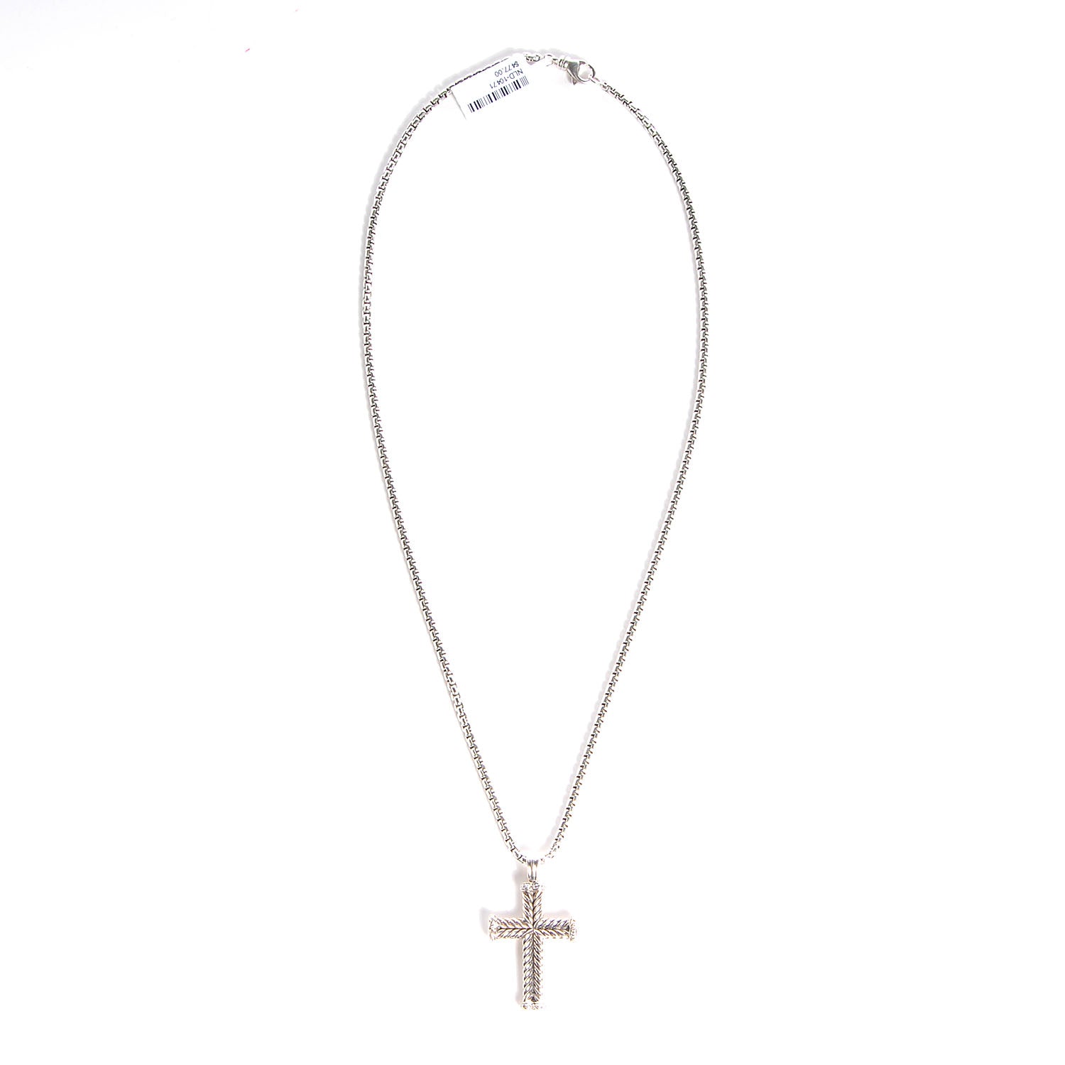 David Yurman Sterling Silver Diamond Chevron Cross Pendant Necklace 3 of 6