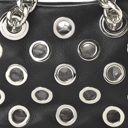 Prada Vitello Daino Grommet Chain Satchel Bag Black 10 of 10