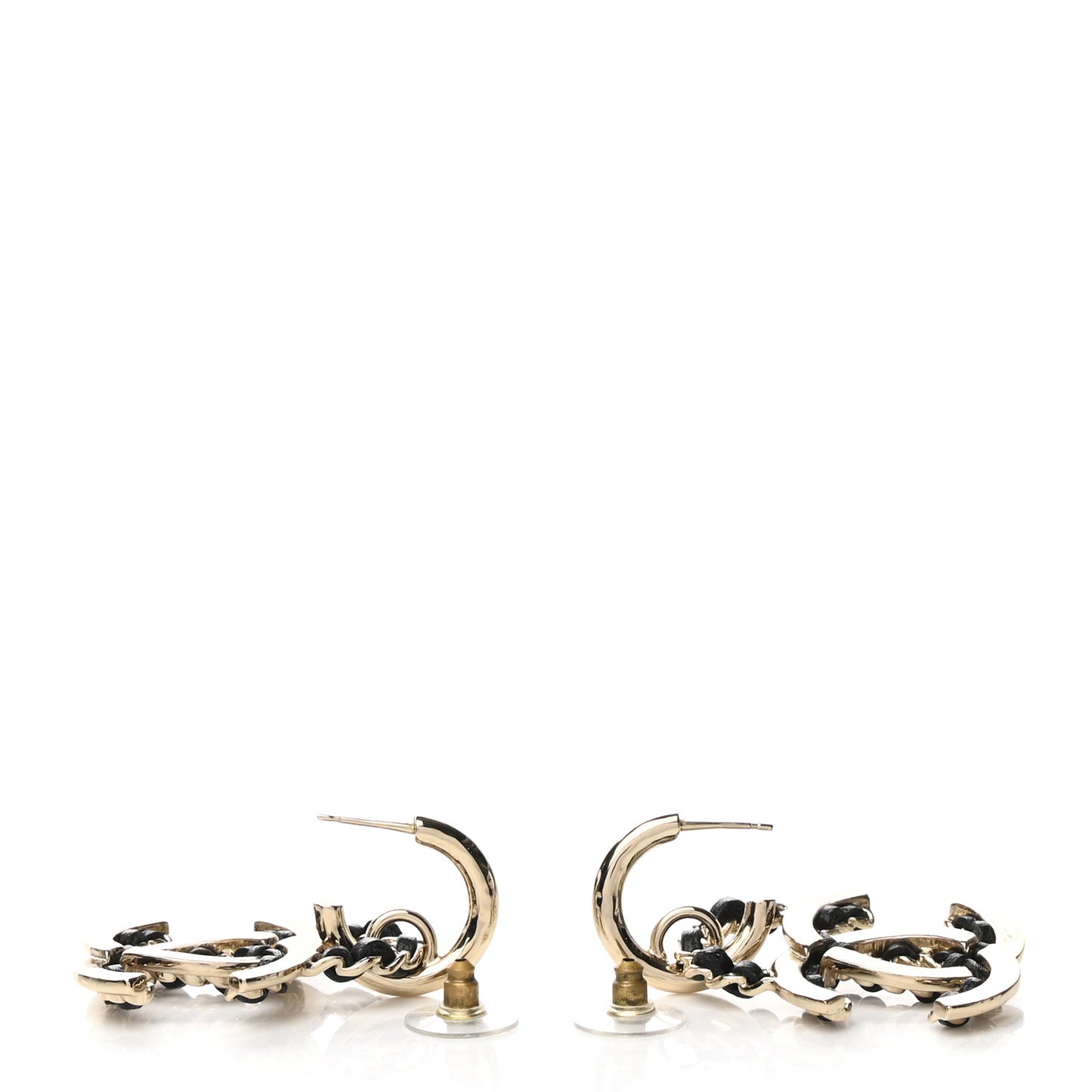 Lambskin Chain CC Drop Earrings Black Gold