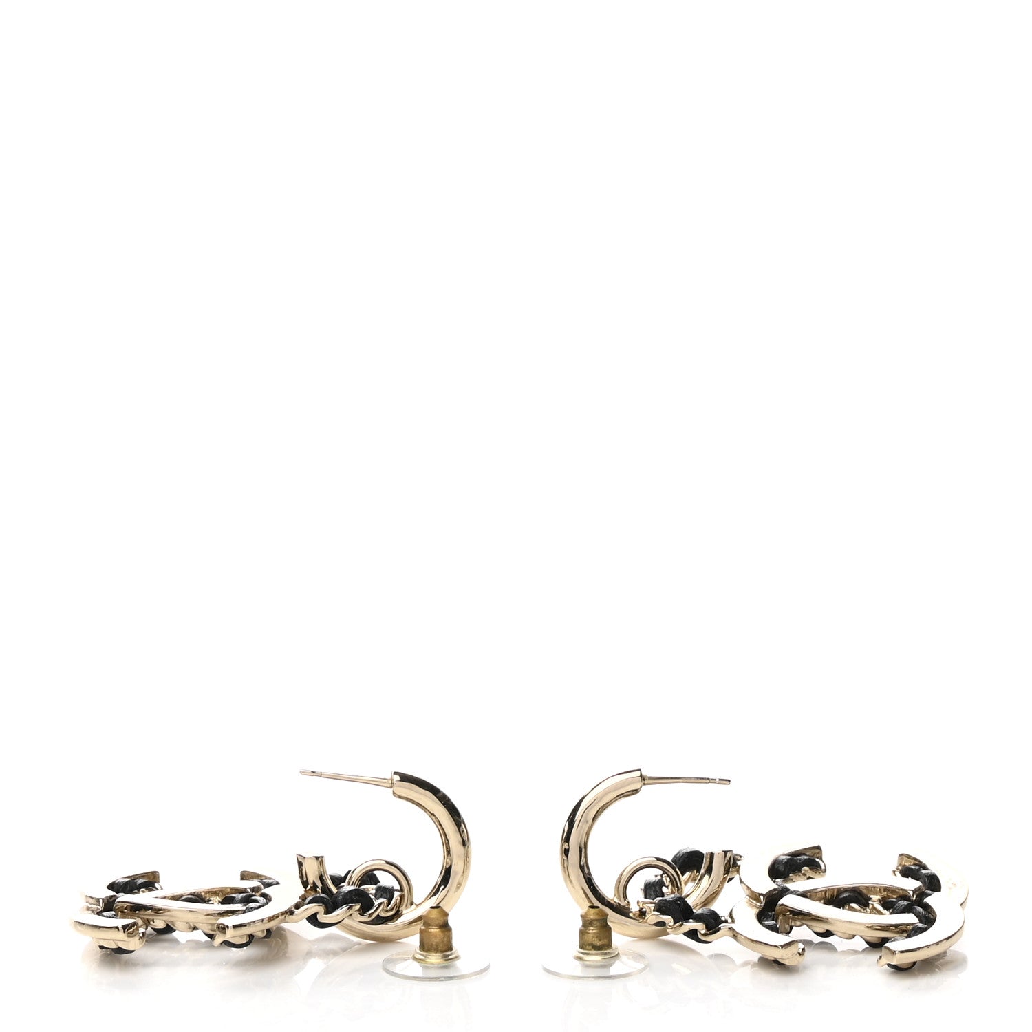 Chanel Lambskin Chain CC Drop Earrings Black Gold 3 of 4