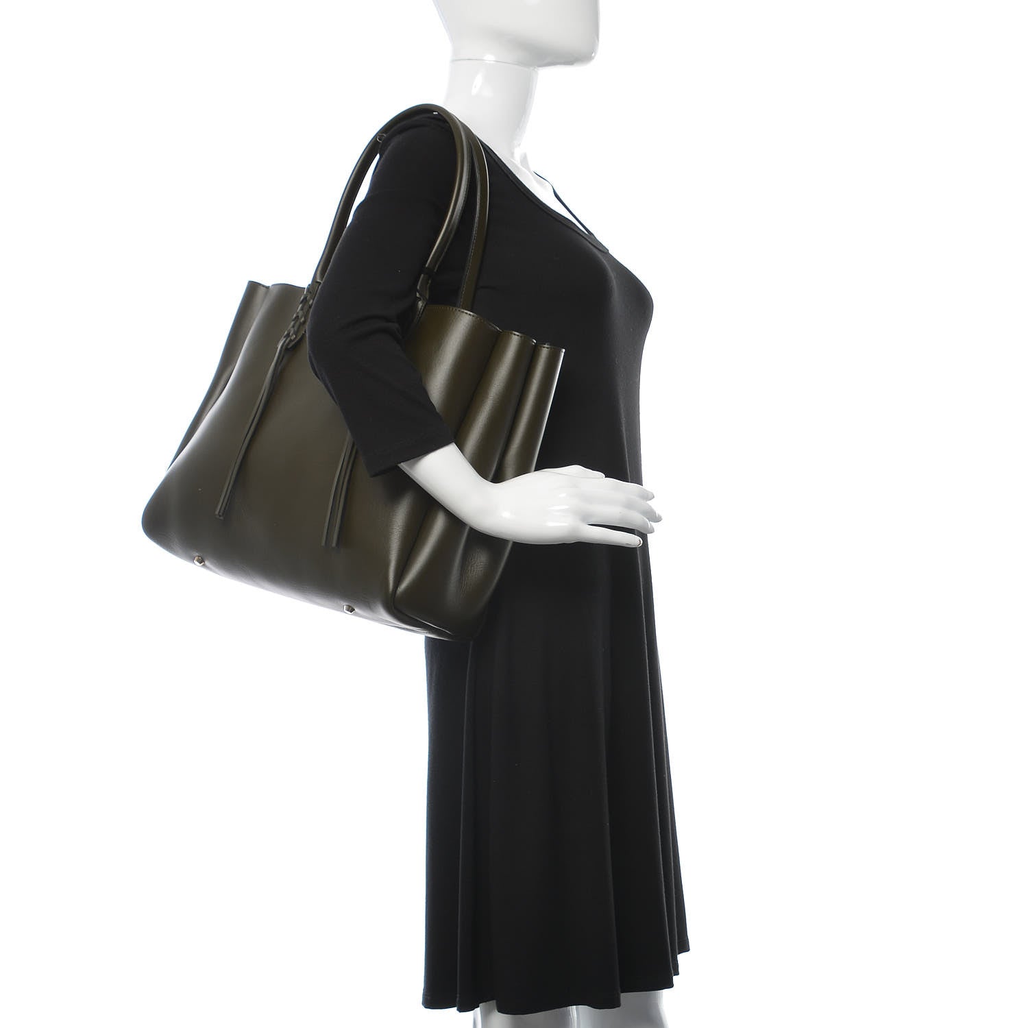 Lanvin Smooth Calfskin Small Fringe Shopper Tote Khaki Fonce 2 of 11