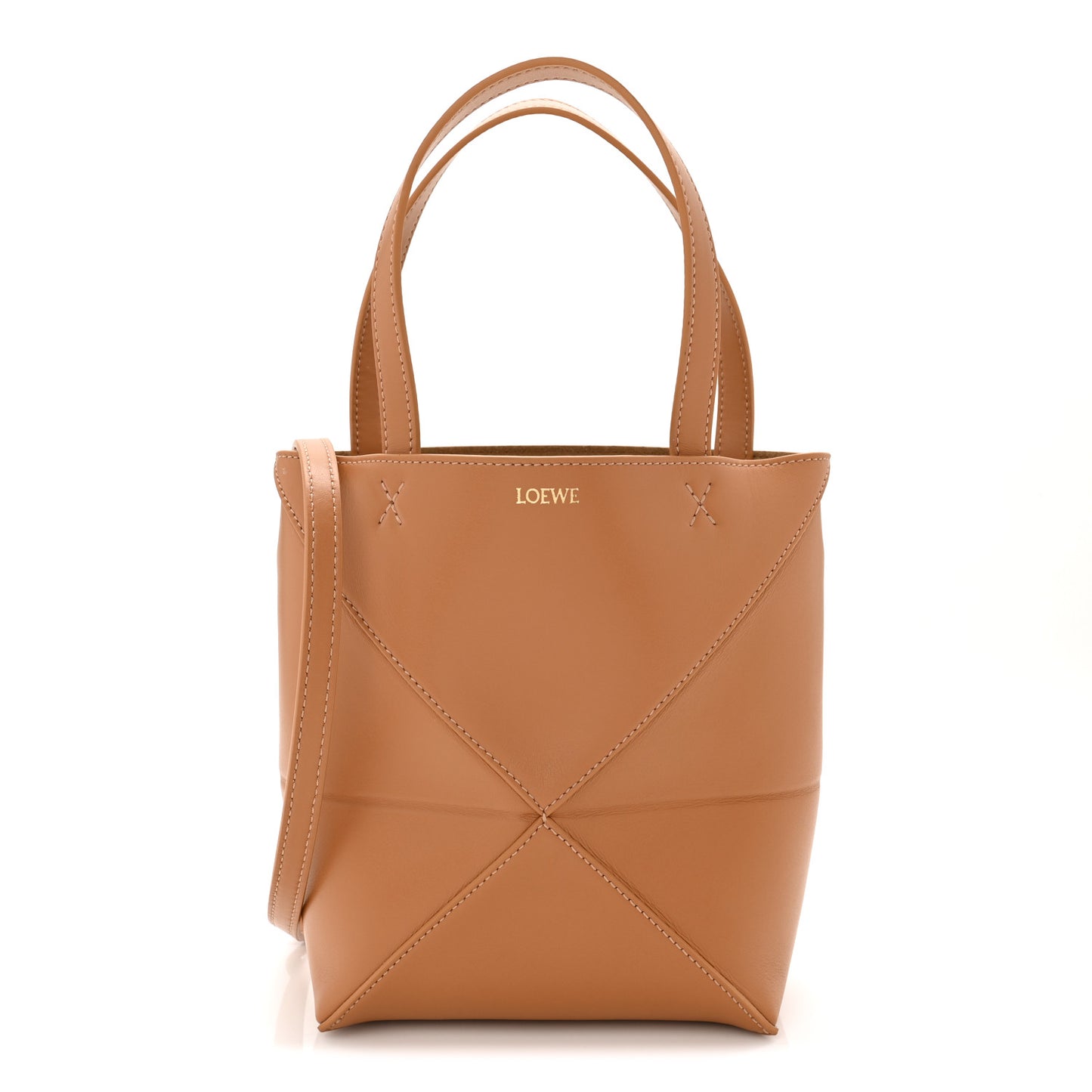 Shiny Calfskin Mini Puzzle Fold Tote Warm Desert