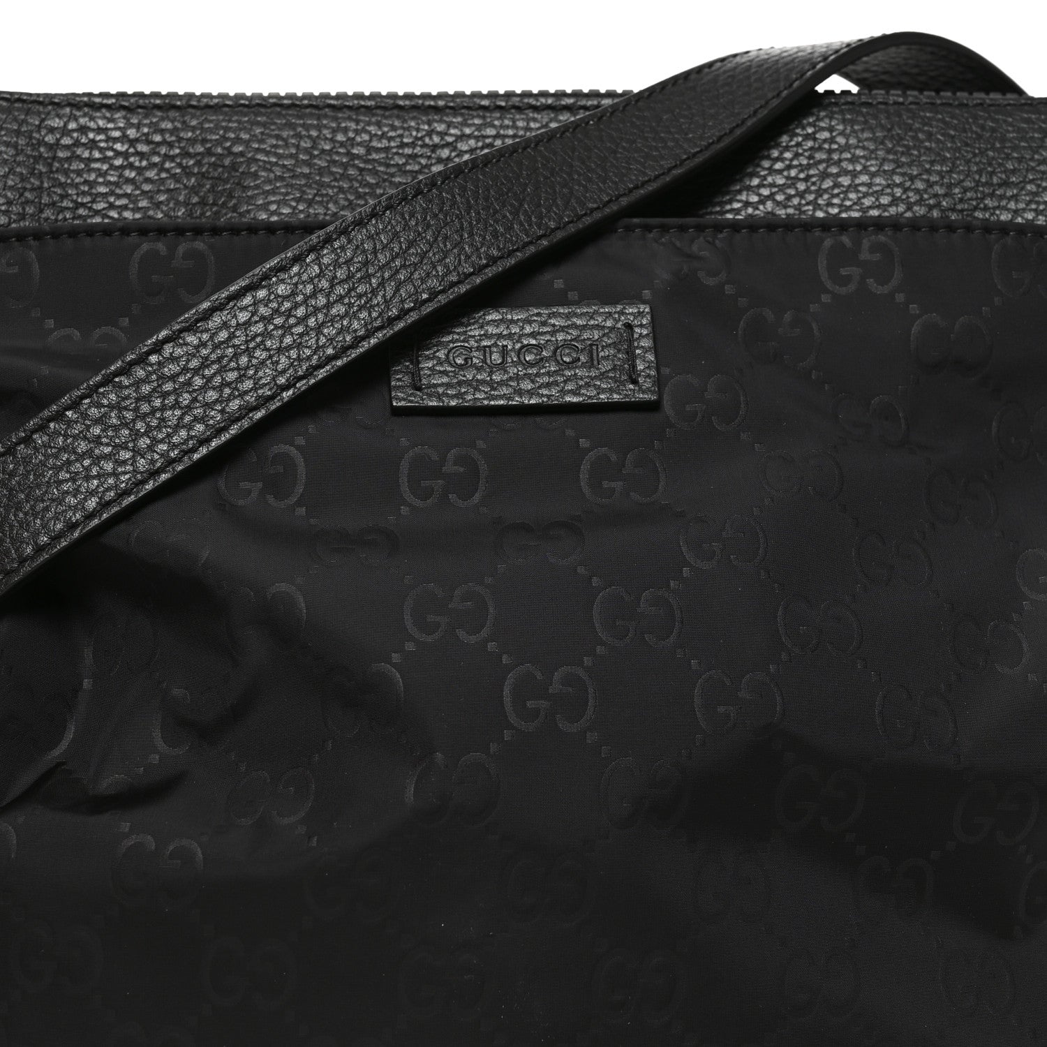 Gucci Nylon Monogram Dollar Calfskin Flat Messenger Bag Black 8 of 10