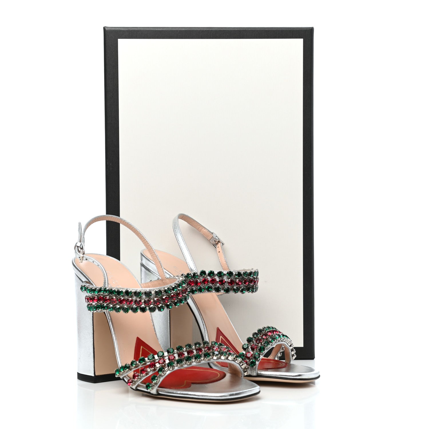 Gucci Nappa Silk Crystal Bertie High Heel Sandals 35.5 Argento 10 of 10