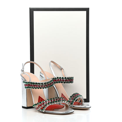 Gucci Nappa Silk Crystal Bertie High Heel Sandals 35.5 Argento 10 of 10