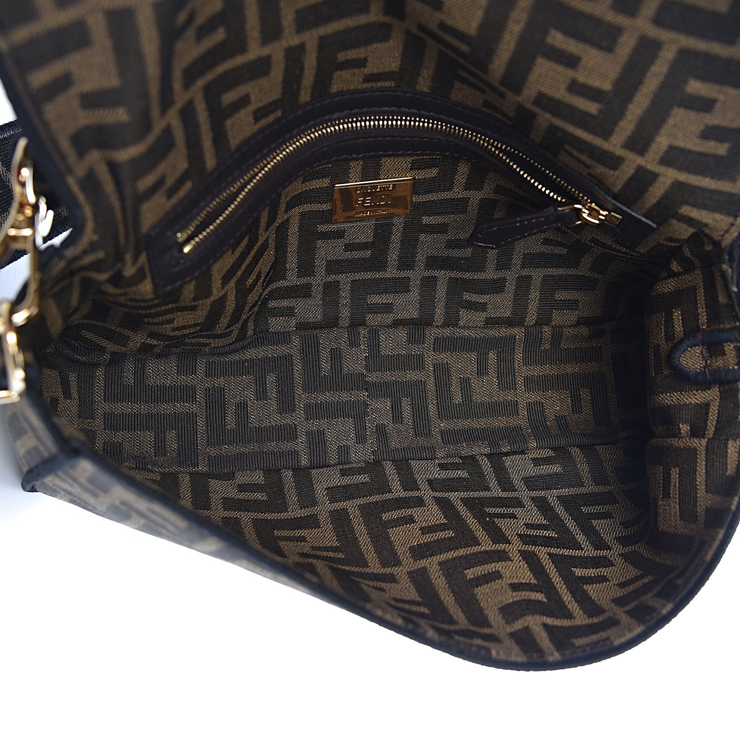 Fendi Fabric Jacquard FF 1974 Medium Baguette Tobacco Moro Black 5 of 10