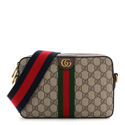 Gucci GG Supreme Monogram Textured Dollar Calfskin Web Ophidia Wristlet Shoulder Bag Beige Ebony New Acero 1 of 11