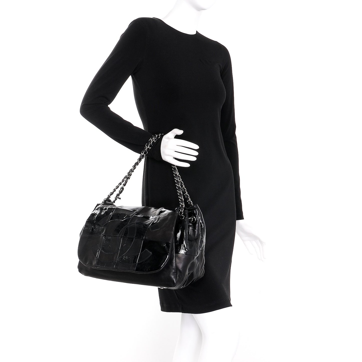 Lambskin Patent Calfskin Brooklyn Patchwork Flap Black