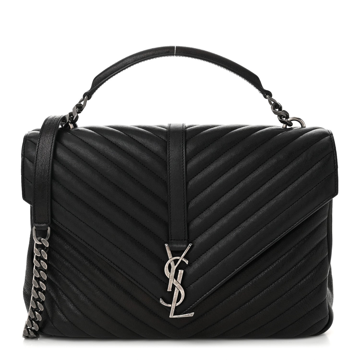 Saint Laurent Sheepskin Matelasse Chevron Monogram Large College Satchel Black 1 of 10