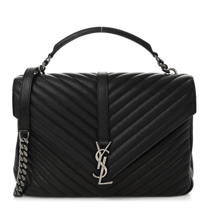 Saint Laurent Sheepskin Matelasse Chevron Monogram Large College Satchel Black 1 of 10