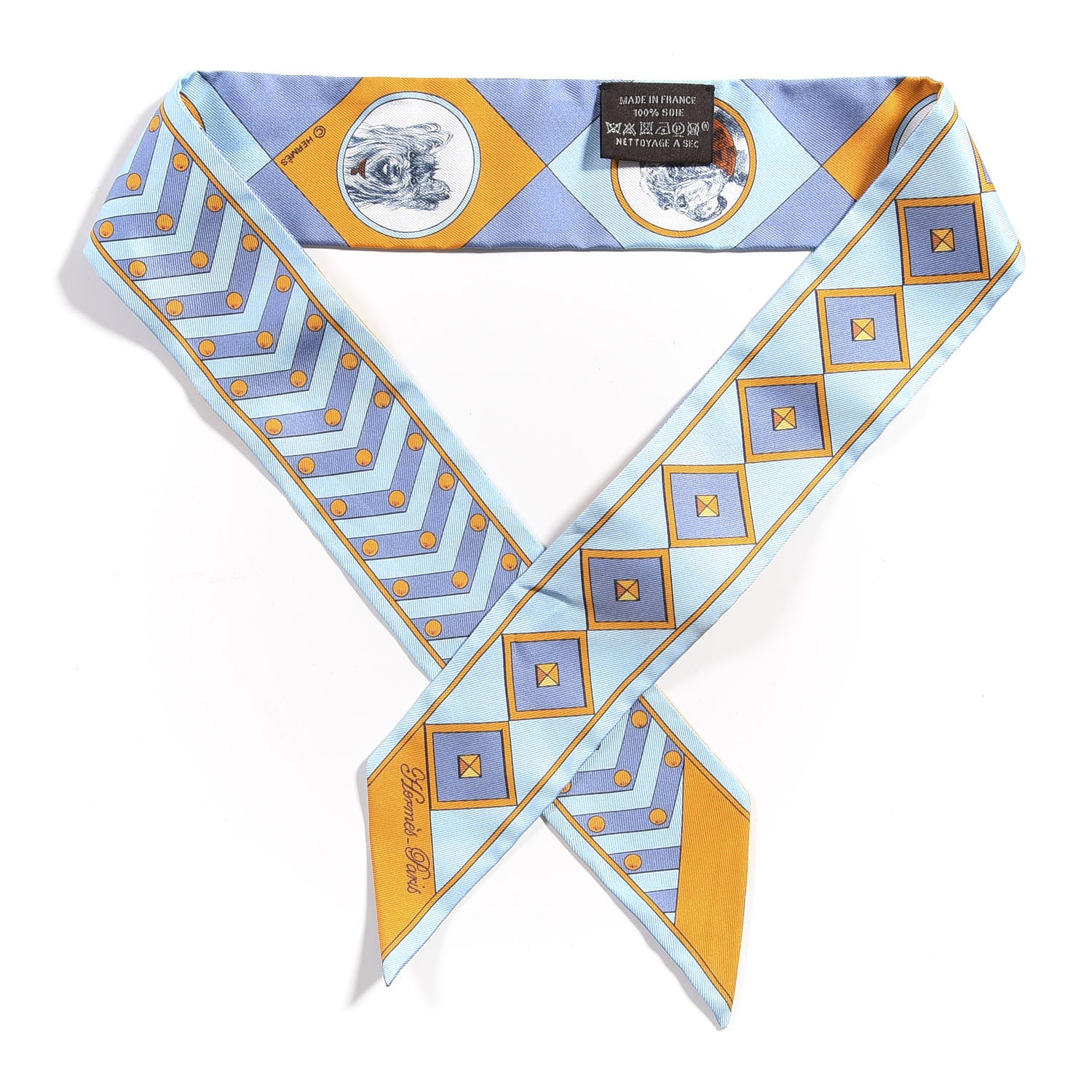 Hermes Silk Colliers Et Chiens Twilly Ciel Orange Gris Bleuete 1 of 4