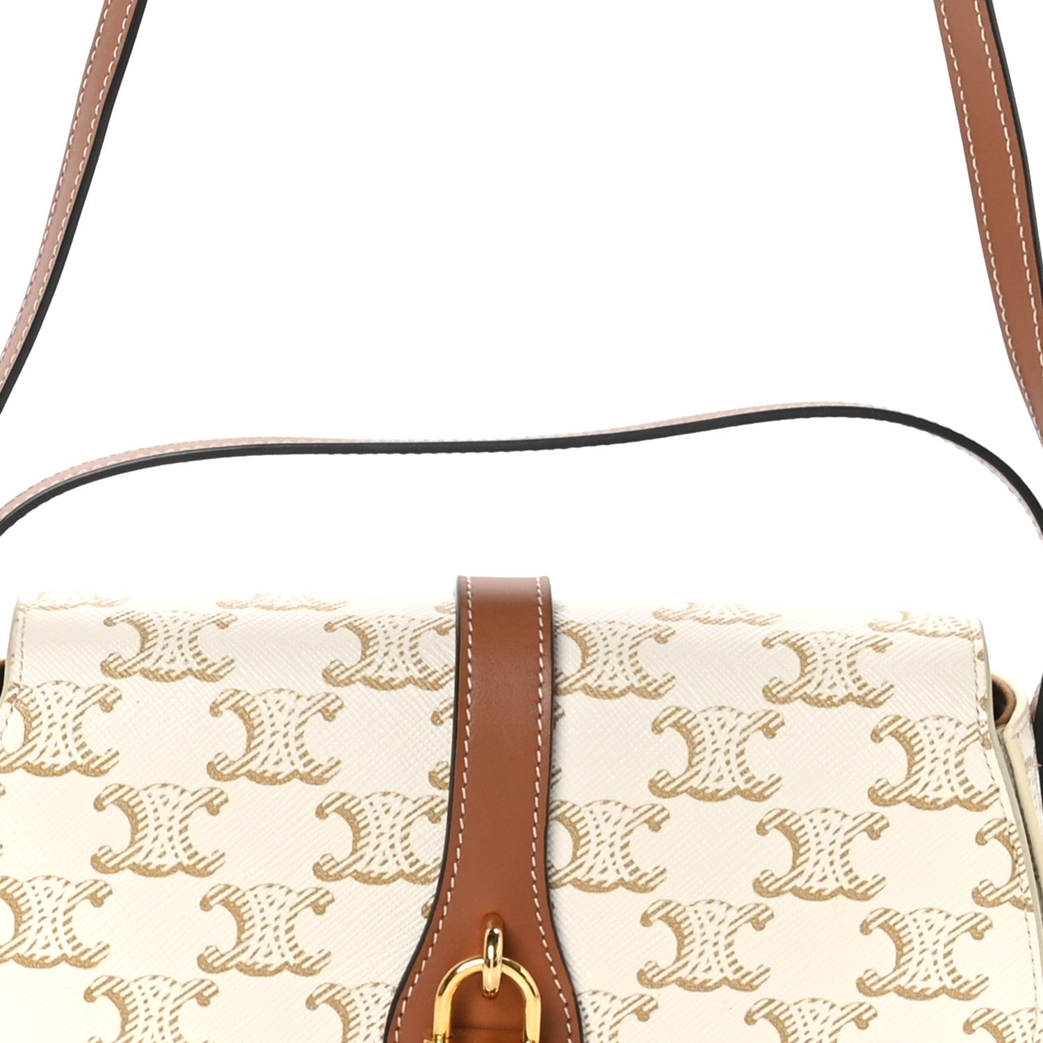 Celine Triomphe Canvas Calfskin Tabou Clutch on Strap White Tan 7 of 9