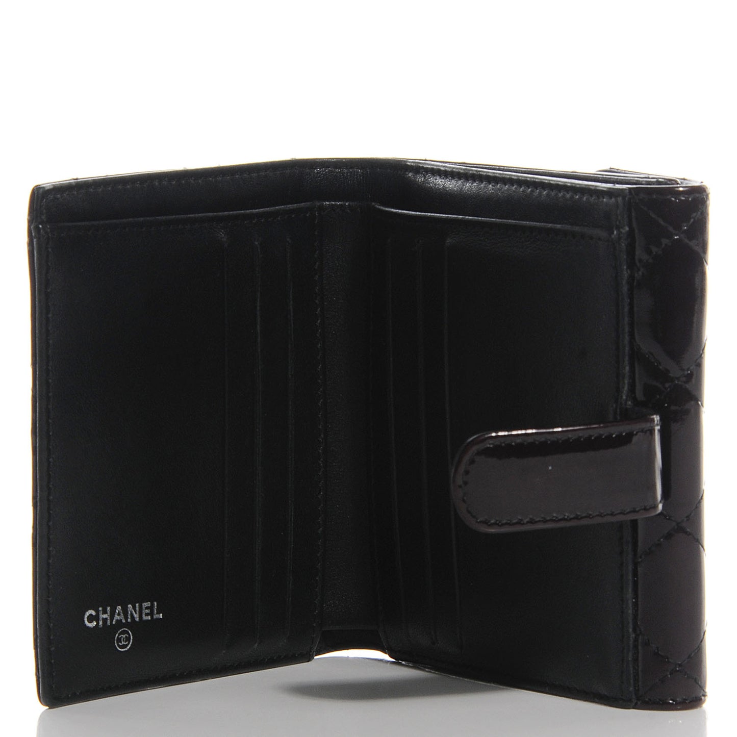 Patent Quilted Brilliant Compact Wallet Black