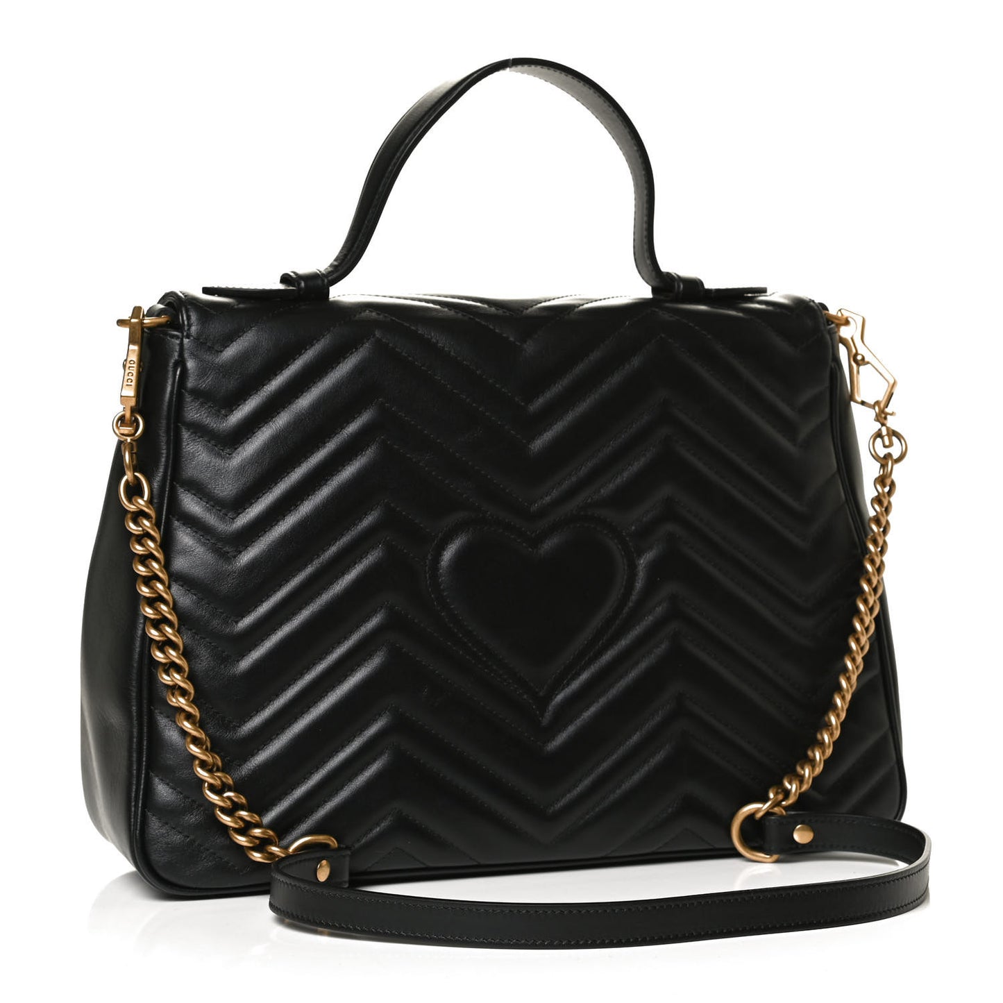 Calfskin Matelasse Medium GG Marmont Top Handle Shoulder Bag Black