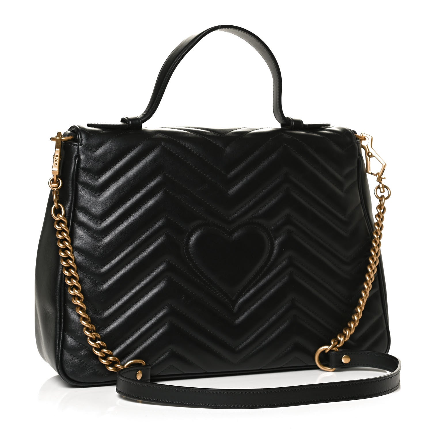 Gucci Calfskin Matelasse Medium GG Marmont Top Handle Shoulder Bag Black 3 of 11