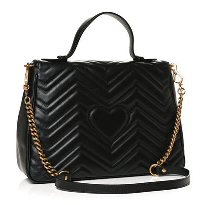 Gucci Calfskin Matelasse Medium GG Marmont Top Handle Shoulder Bag Black 3 of 11