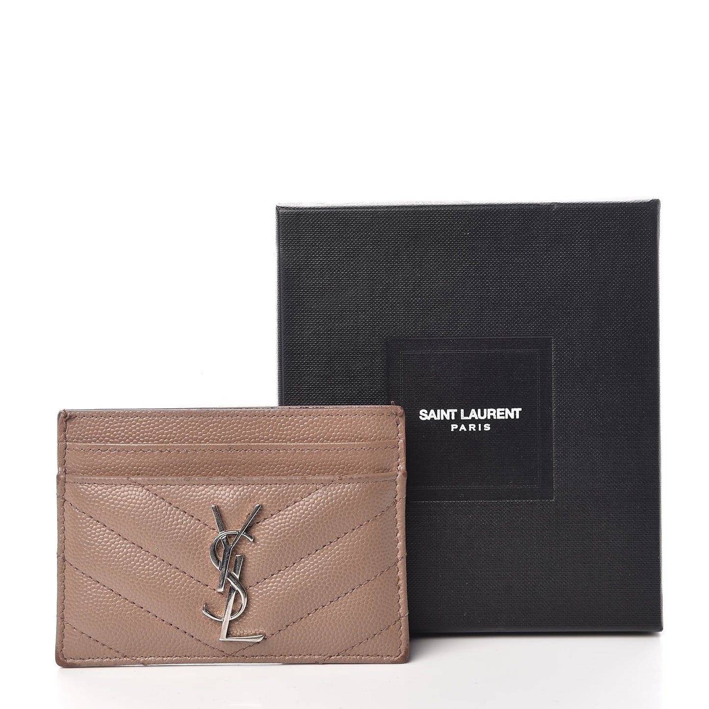 Grain De Poudre Matelasse Chevron Monogram Credit Card Case Dark Beige
