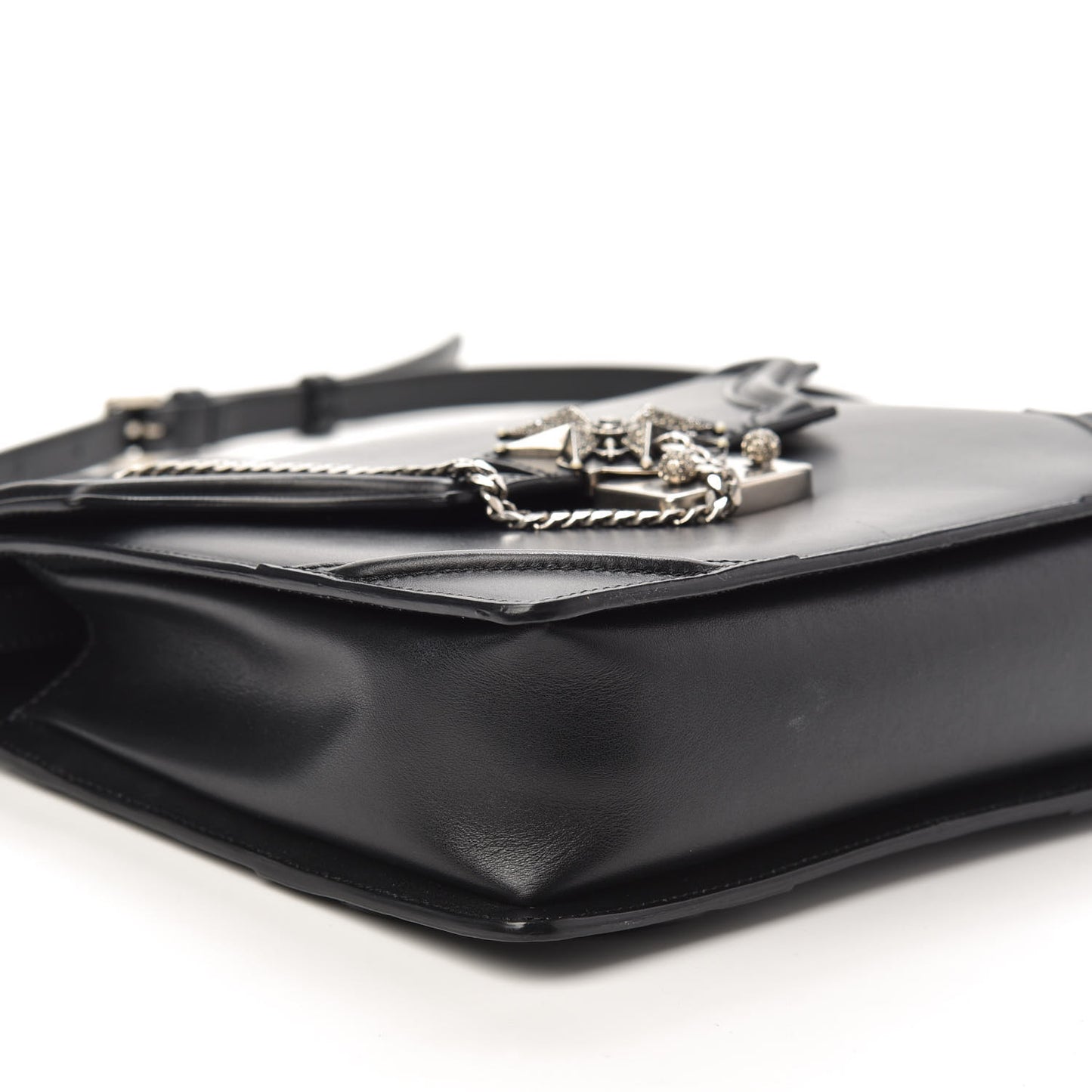 Calfskin Chain Flower Satchel Black