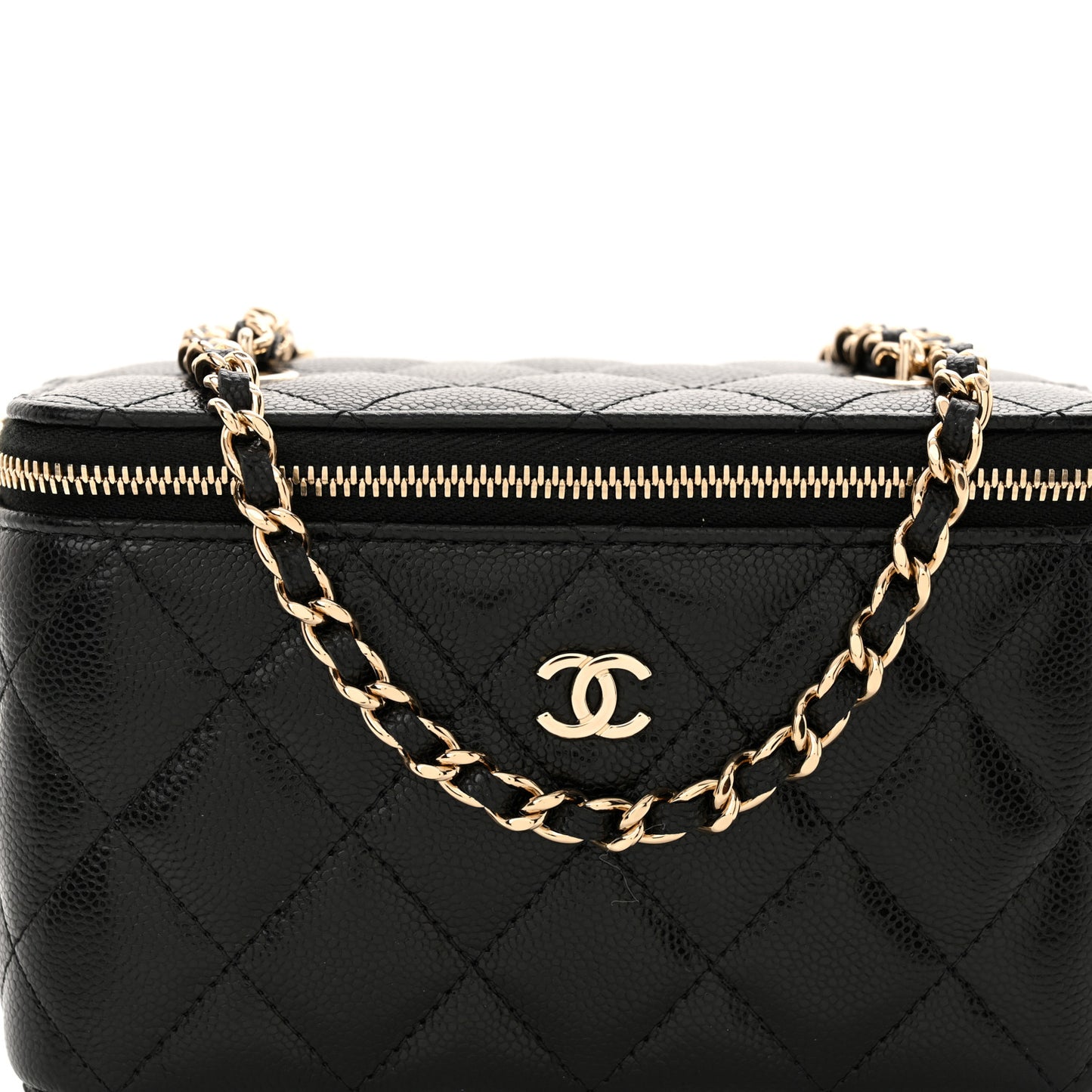 Caviar Quilted Small Vanity Case With Chain Black
