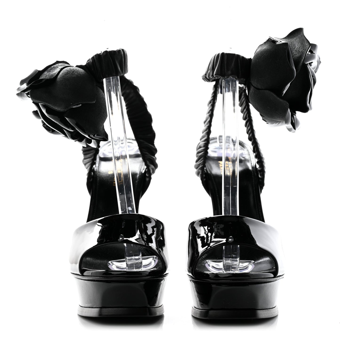Patent Flower Ankle Strap Platform Pumps 38 Black