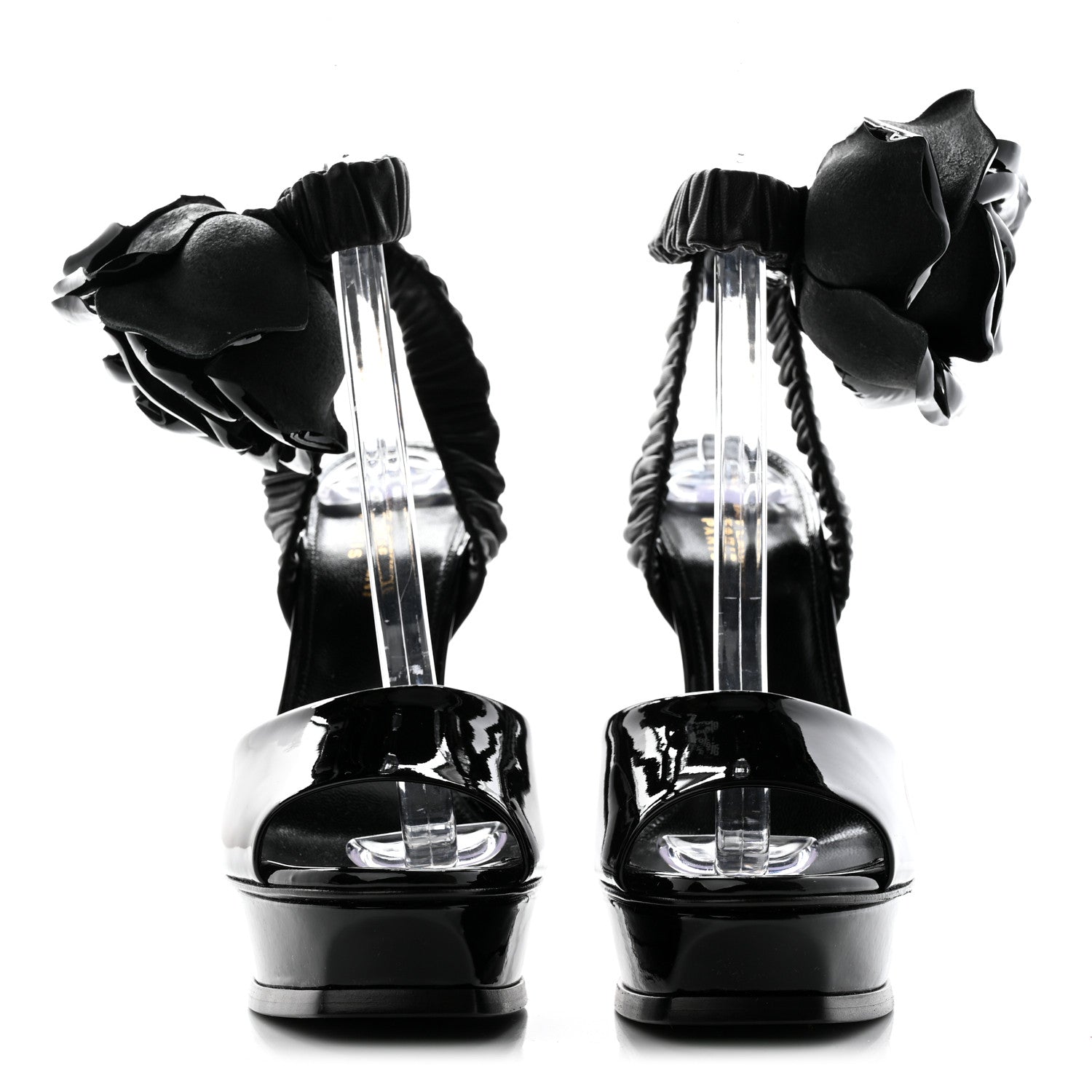 Saint Laurent Patent Flower Ankle Strap Platform Pumps 38 Black 2 of 11