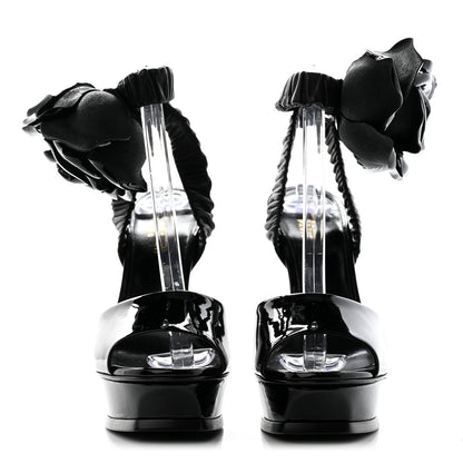 Saint Laurent Patent Flower Ankle Strap Platform Pumps 38 Black 2 of 11
