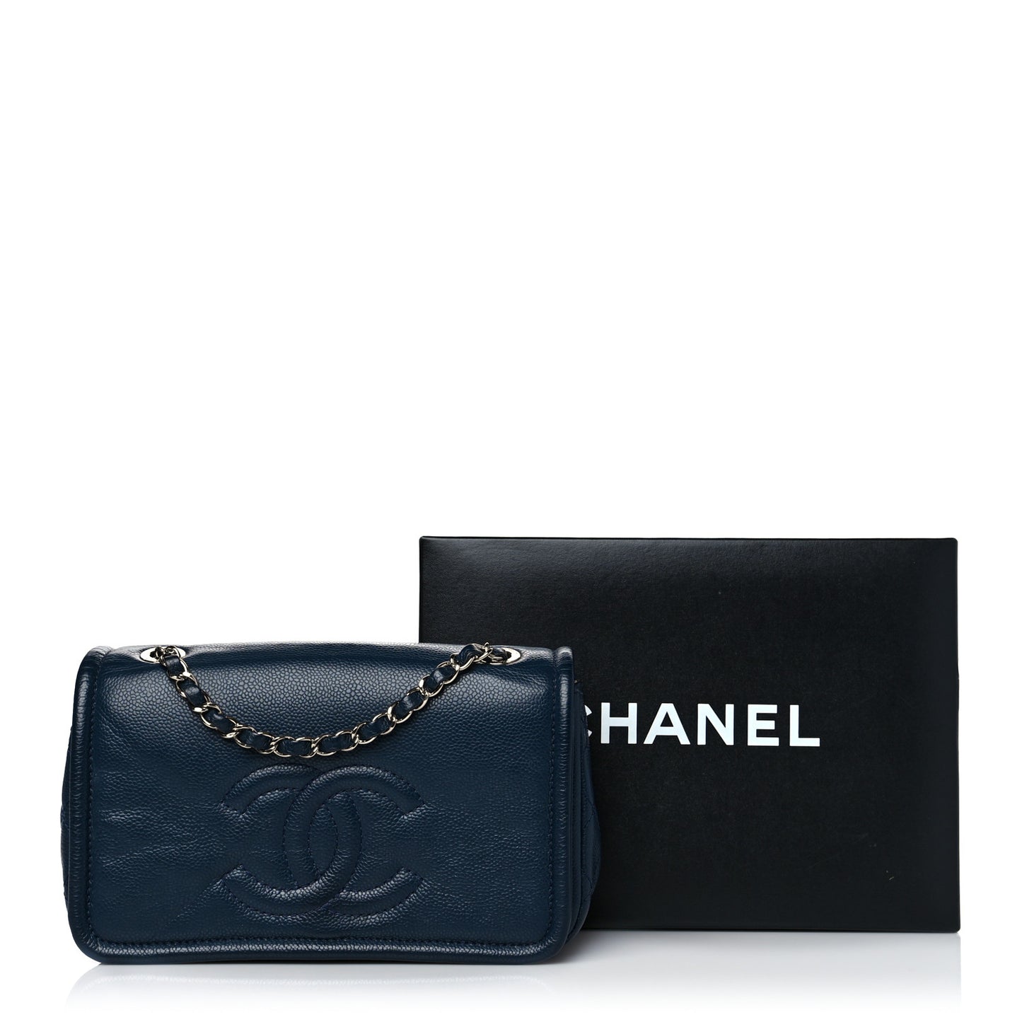 Caviar Medium Timeless CC Flap Navy Blue
