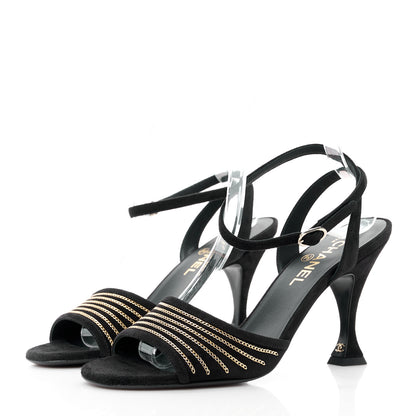 Chanel Suede Kidskin Chain Sandals 40 Black 3 of 9