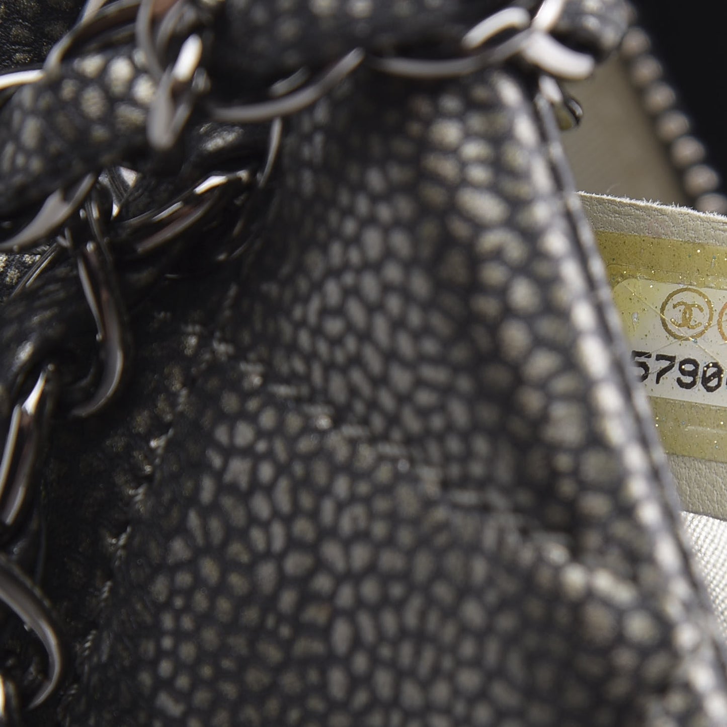 Metallic Caviar Quilted CC Tote Dark Silver