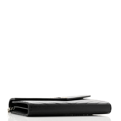 Saint Laurent Grain De Poudre Matelasse Chevron Monogram Chain Wallet Black 3 of 12