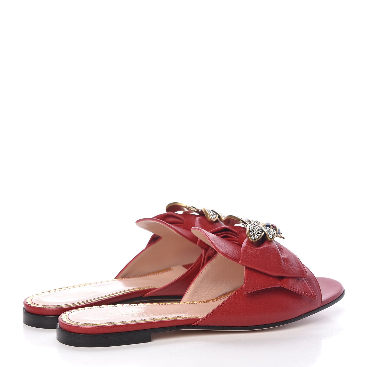 Gucci Nappa Queen Margaret Flat Slide Sandals 37.5 Hibiscus Red 4 of 8