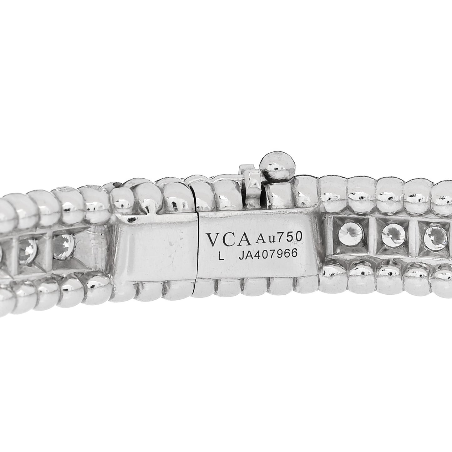18K White Gold Diamond Perlee 1-Row Bangle Bracelet L