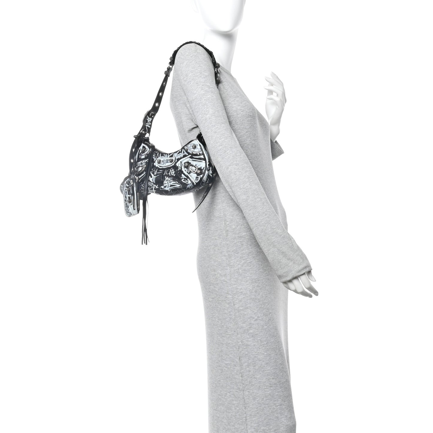 Agneau Arena Graffiti Le Cagole Shoulder Bag XS Black