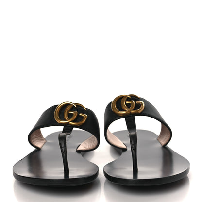 Gucci Calfskin GG Marmont Thong Sandals 37 Black 2 of 7