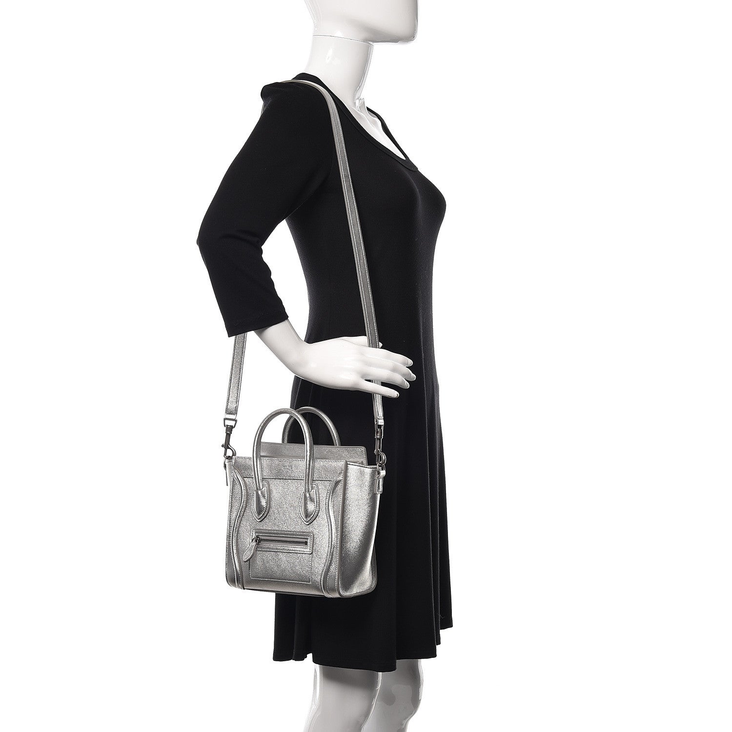 Celine Laminated Lambskin Nano Luggage Silver 2 of 12