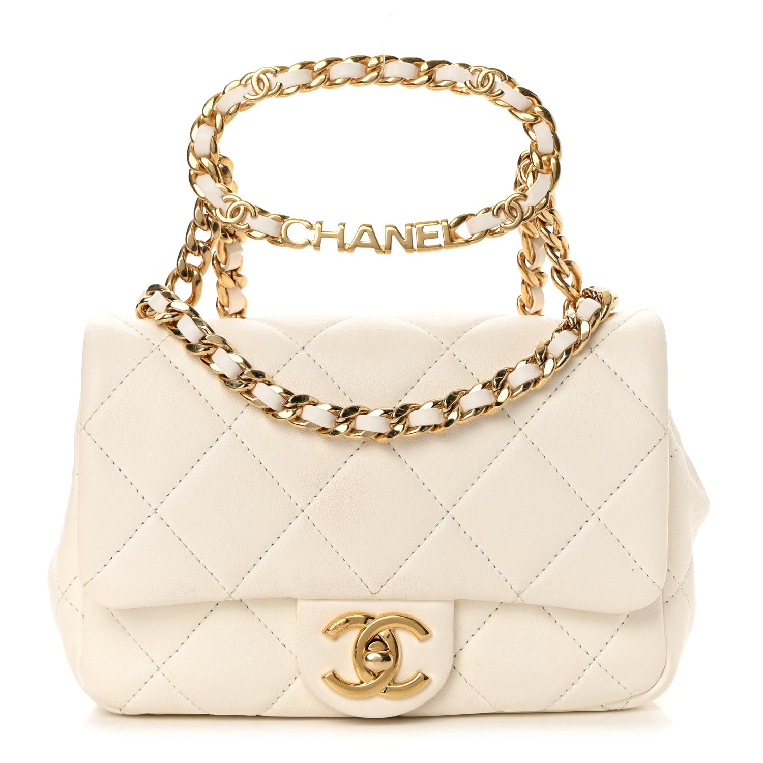 Chanel Lambskin Quilted Logo Mini Flap With Handle White 1 of 13