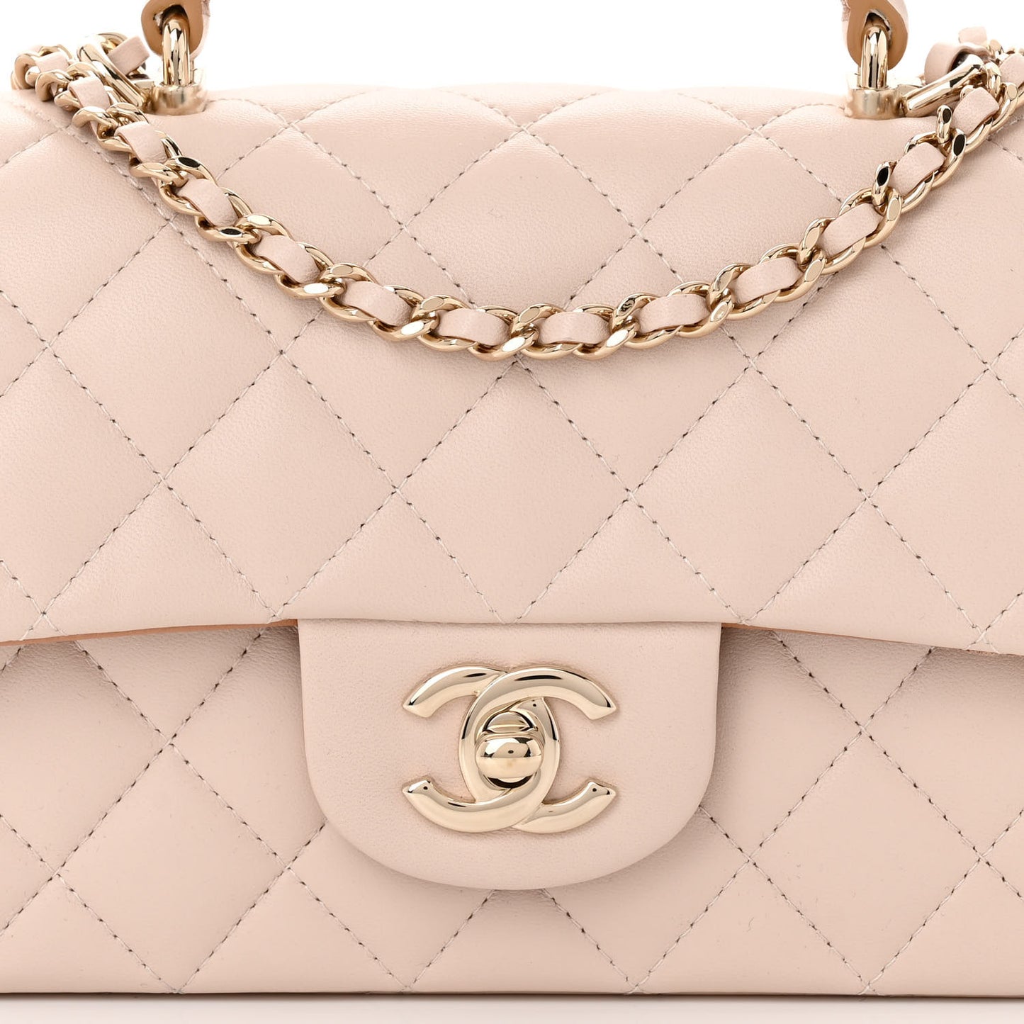 Lambskin Quilted Bi-Color Mini Top Handle Rectangular Flap Ecru Dark Beige