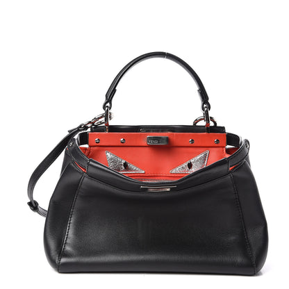 Fendi Nappa Karung Monster Eyes Mini Peekaboo Iconic Satchel Black Papavero 1 of 11