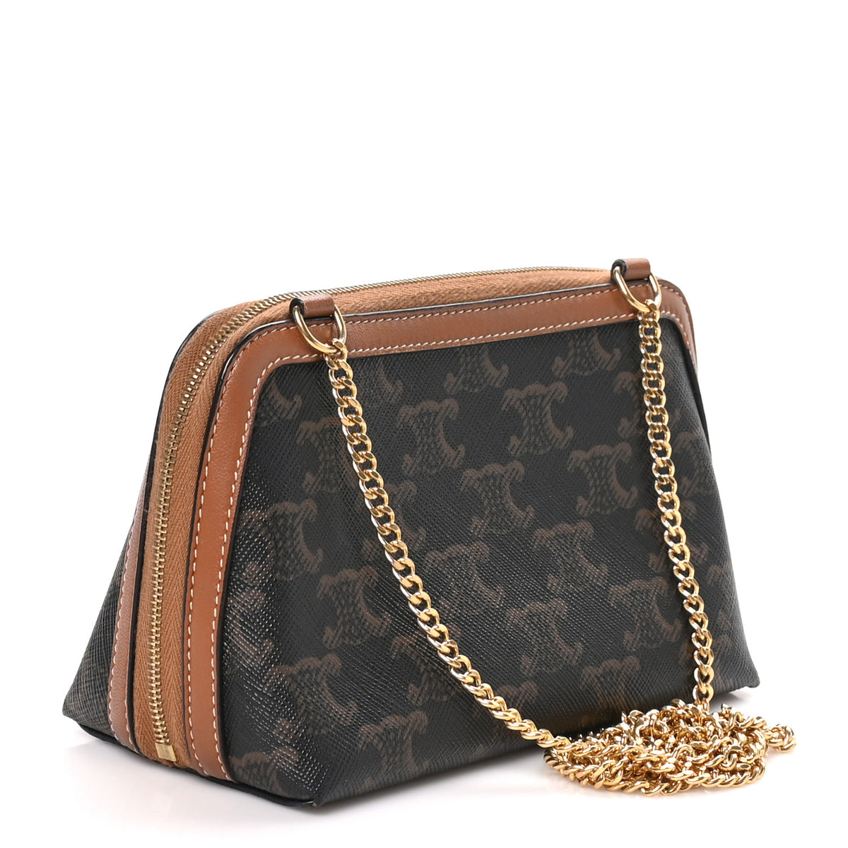 Lambskin Triomphe Canvas Embroidered Logo Clutch With Chain Tan
