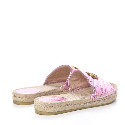Gucci Metallic Nappa Matelasse GG Marmont Espadrille Slide Sandals 38 Rosa 4 of 11