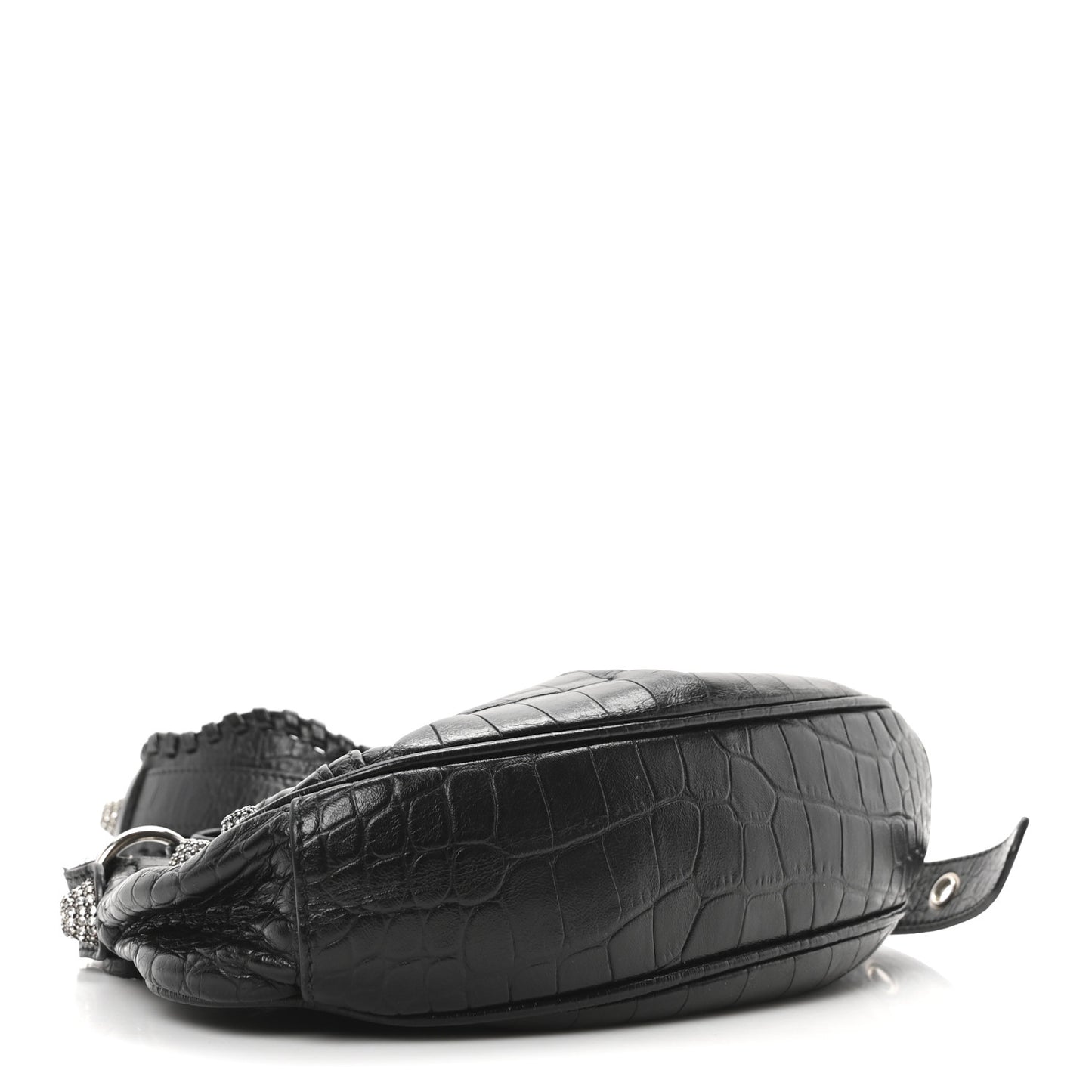 Extra Supple Calfskin Crystal Crocodile Embossed Le Cagole Shoulder Bag XS Black