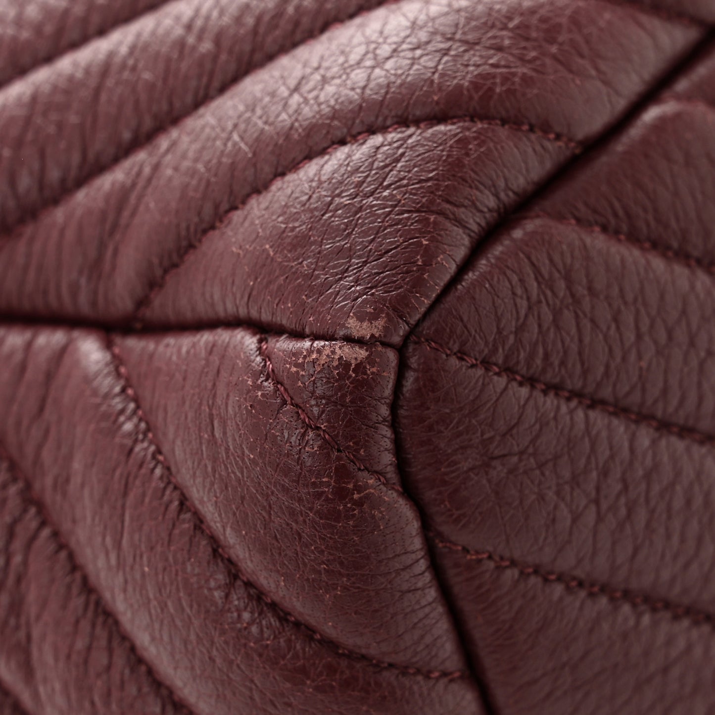 Deerskin Chevron Small CC Chain Bucket Bag Burgundy