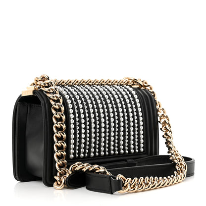 Chanel Calfskin Pearl Smal Chanel Pearls Boy Flap Black 3 of 12